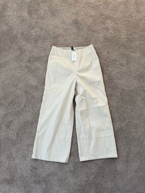 SPANX Cream Stretch Twill Cropped Wide Leg Pants Regular Medium New With Tag